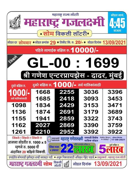 maharashtra gajlaxmi mangal lottery result today|Maharashtra Gajlaxmi Lottery Result Today (01.06.2023).